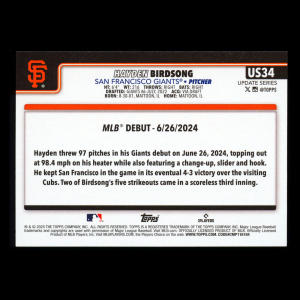 Hayden Birdsong 2025 Topps Update Rookie Debut Giants