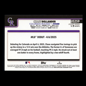 Chase Dollander 2025 Topps Update Rookie Debut Rockies