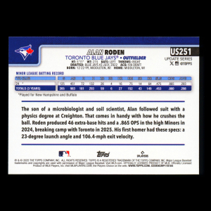 Alan Roden RC 2025 Topps Update Rookie Blue Jays