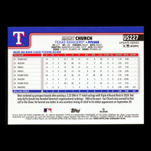 Marc Church RC 2025 Topps Update Rookie Rangers