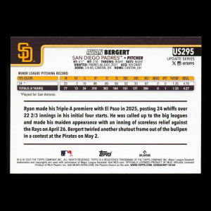 Ryan Bergert RC 2025 Topps Update Rookie Padres