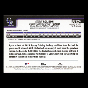 Ryan Rolison RC 2025 Topps Update Rookie Rockies
