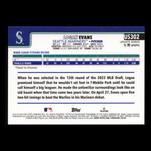 Logan Evans RC 2025 Topps Update Rookie Mariners