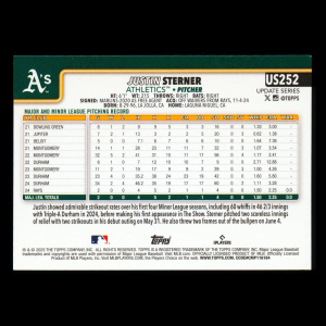 Justin Sterner RC 2025 Topps Update Rookie Athletics
