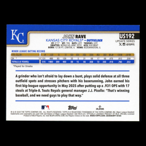 John Rave RC 2025 Topps Update Rookie Royals