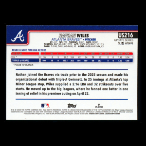 Nathan Wiles RC 2025 Topps Update Rookie Braves