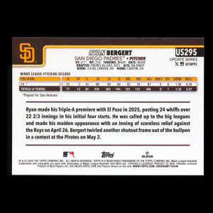 Ryan Bergert RC 2025 Topps Update Rookie Padres