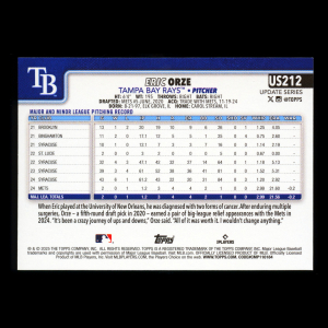 Eric Orze RC 2025 Topps Update Rookie Rays