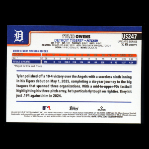 Tyler Owens RC 2025 Topps Update Rookie Tigers