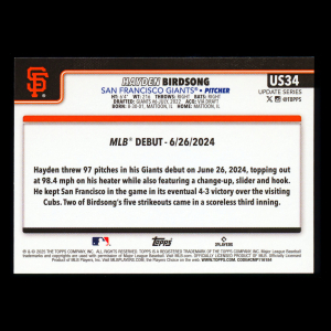 Hayden Birdsong 2025 Topps Update Rookie Debut Giants