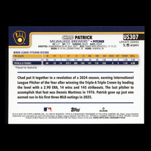 Chad Patrick RC 2025 Topps Update Rookie Brewers