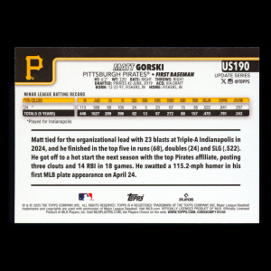 Matt Gorski RC 2025 Topps Update Rookie Pirates