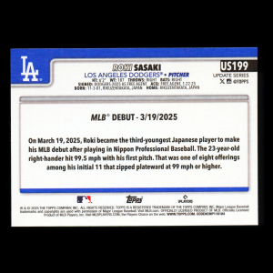 Roki Sasaki 2025 Topps Update Rookie Debut Dodgers