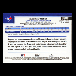 Braydon Fisher RC 2025 Topps Update Rookie Blue Jays