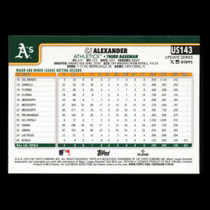 CJ Alexander RC 2025 Topps Update Rookie Athletics