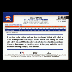 Ryan Gusto RC 2025 Topps Update Rookie Astros