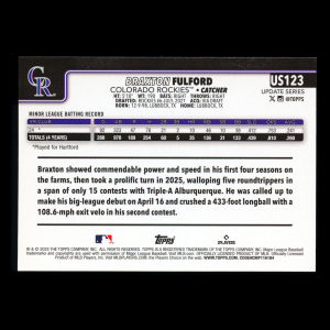 Braxton Fulford RC 2025 Topps Update Rookie Rockies