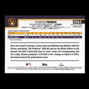 Connor Thomas RC 2025 Topps Update Rookie Brewers