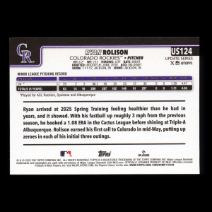 Ryan Rolison RC 2025 Topps Update Rookie Rockies