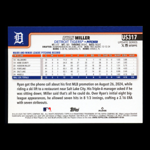 Ryan Miller RC 2025 Topps Update Rookie Tigers