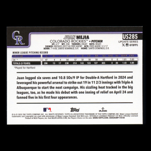 Juan Mejia RC 2025 Topps Update Rookie Rockies