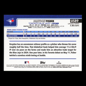 Braydon Fisher RC 2025 Topps Update Rookie Blue Jays