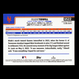 Blade Tidwell RC 2025 Topps Update Rookie Mets
