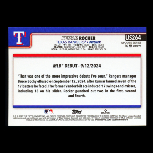 Kumar Rocker 2025 Topps Update Rookie Debut Rangers