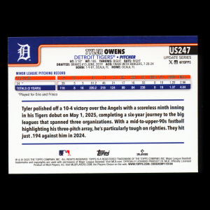 Tyler Owens RC 2025 Topps Update Rookie Tigers
