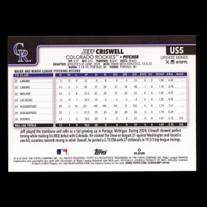 Jeff Criswell RC 2025 Topps Update Rookie Rockies