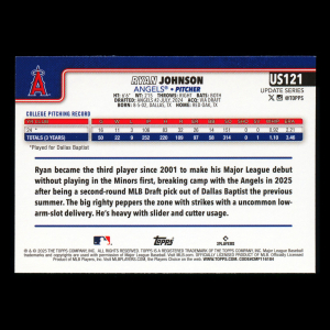 Ryan Johnson RC 2025 Topps Update Rookie Angels
