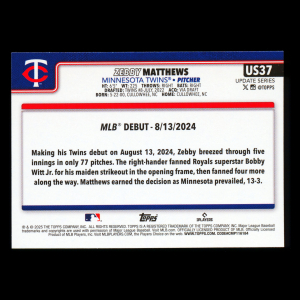 Zebby Matthews 2025 Topps Update Rookie Debut Twins