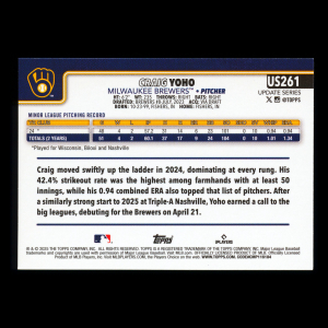 Craig Yoho RC 2025 Topps Update Rookie Brewers
