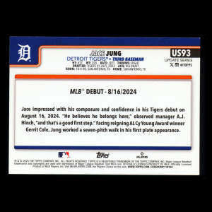 Jace Jung 2025 Topps Update Rookie Debut Tigers