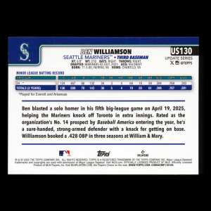 Ben Williamson RC 2025 Topps Update Rookie Mariners