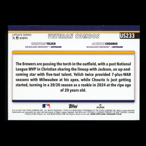 Christian Yelich - Jackson Chourio 2025 Topps Update Veteran Combos Brewers