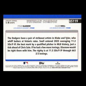 Blake Snell - Tyler Glasnow 2025 Topps Update Veteran Combos Dodgers