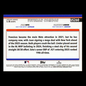 Francisco Lindor - Juan Soto 2025 Topps Update Veteran Combos Mets
