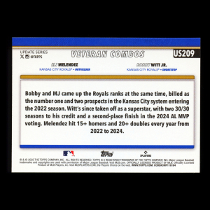 MJ Melendez - Bobby Witt Jr. 2025 Topps Update Veteran Combos Royals