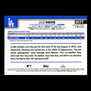 Jack Dreyer RC 2025 Topps Update Rookie Dodgers