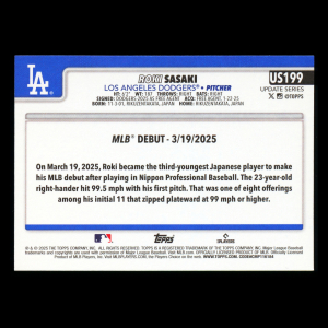 Roki Sasaki 2025 Topps Update Rookie Debut Dodgers