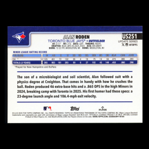 Alan Roden RC 2025 Topps Update Rookie Blue Jays