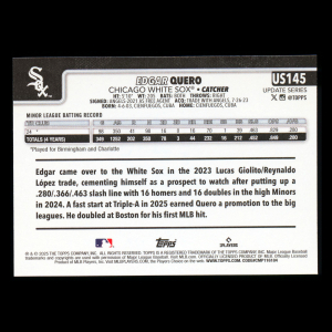 Edgar Quero RC 2025 Topps Update Rookie White Sox
