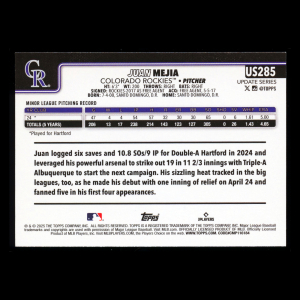 Juan Mejia RC 2025 Topps Update Rookie Rockies
