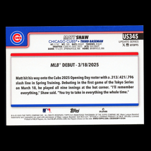 Matt Shaw 2025 Topps Update Rookie Debut Cubs