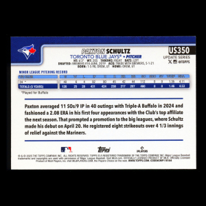 Paxton Schultz RC 2025 Topps Update Rookie Blue Jays