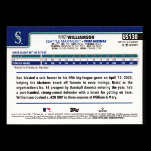 Ben Williamson RC 2025 Topps Update Rookie Mariners