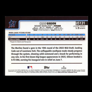 Cade Gibson RC 2025 Topps Update Rookie Marlins