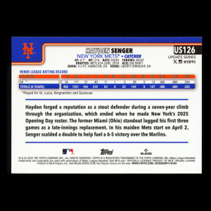 Hayden Senger RC 2025 Topps Update Rookie Mets