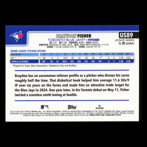 Braydon Fisher RC 2025 Topps Update Rookie Blue Jays